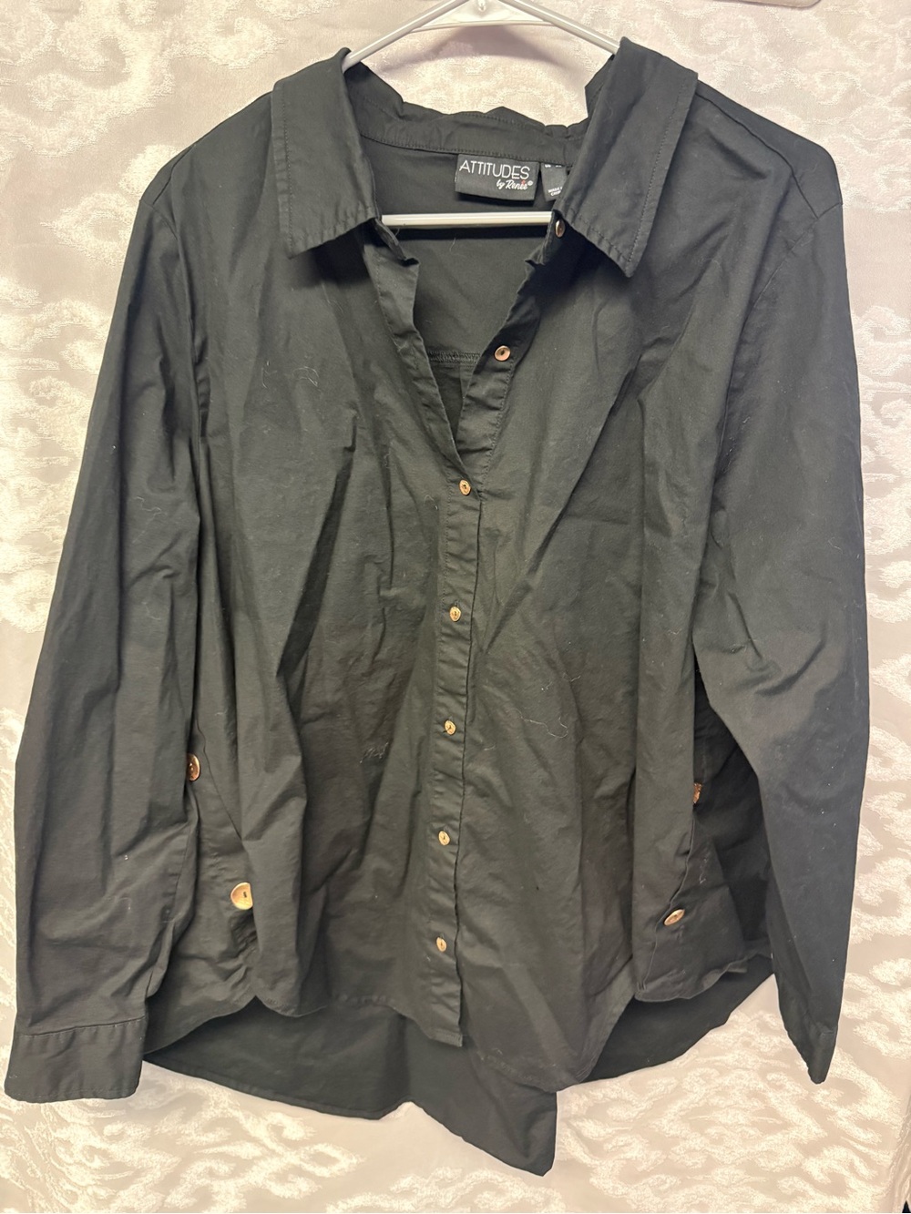 Attitudes by Renee Black Button-Down Shirt with Contrast Buttons